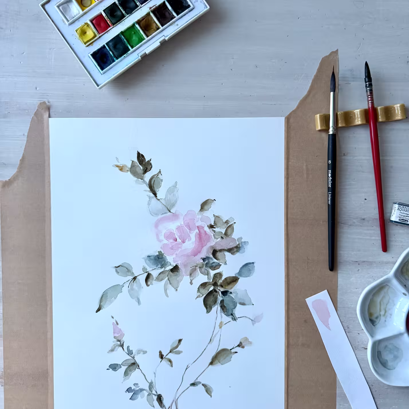 Watercolor flower card painting